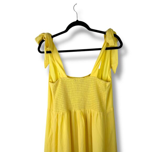 Lulus NWOT Summer Invite Yellow Tie-Strap Woven Chiffon Tiered Midi Dress XL - Picture 9 of 10
